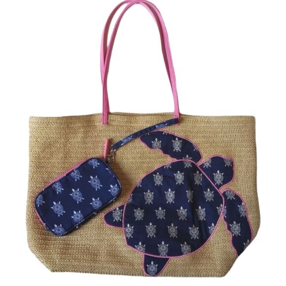 2 Piece Set Vera Bradley Summer Turtle Tote with matching small wristlet - Picture 1 of 14